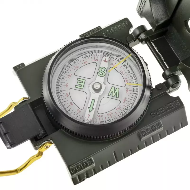 Bússola de navegação magnética Mil‑Tec Mil‑Tec US com iluminação, caixa de alumínio, escalas 1:50k e 1:25k, verde-azeitona