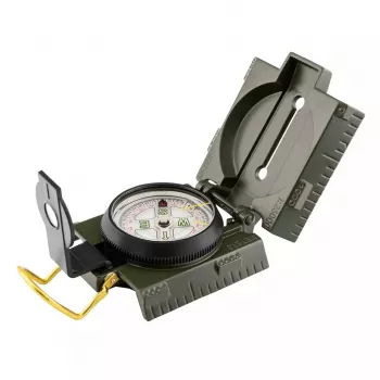 Bússola de navegação magnética Mil‑Tec Mil‑Tec US com iluminação, caixa de alumínio, escalas 1:50k e 1:25k, verde-azeitona