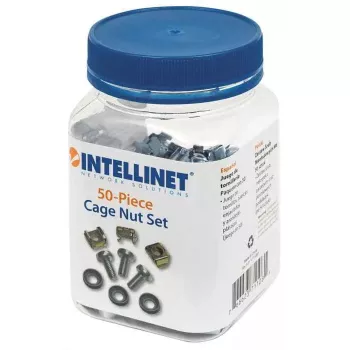 Conjunto de porcas gaiola INTELLINET 711081 — caixa em plástico, prateado, conjunto de montagem, 10 g