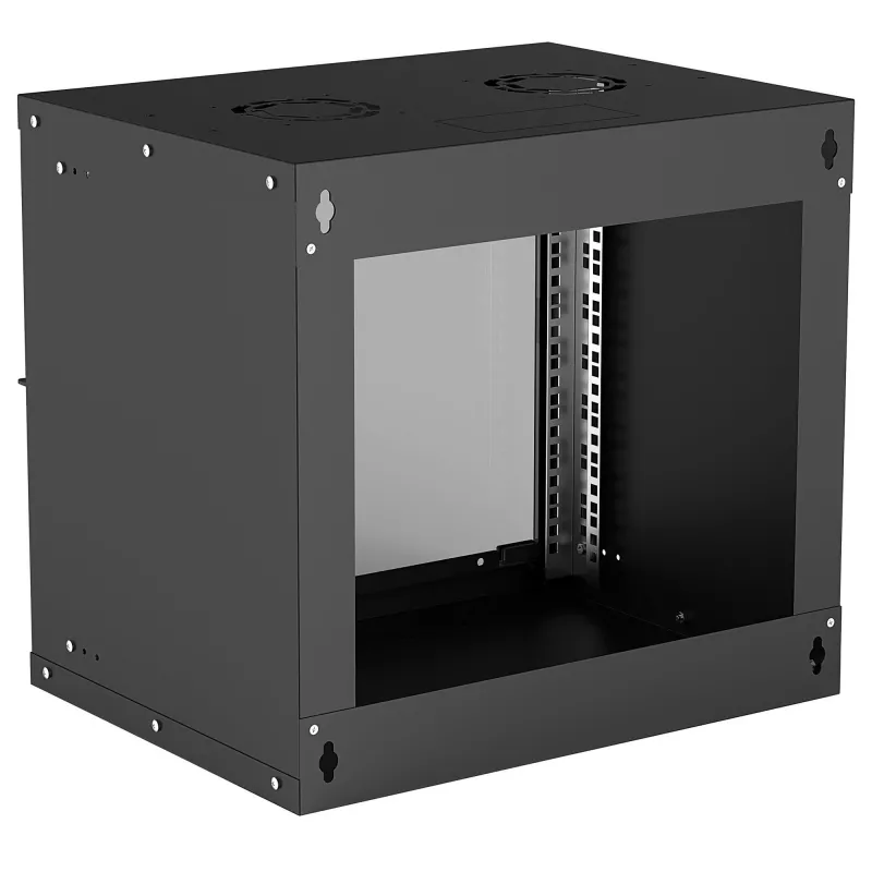 Intellinet 714174 armário de rede de parede de 19 polegadas 9U, 540×487×400 mm, porta de vidro com chave, máx. 50 kg, flatpack, preto