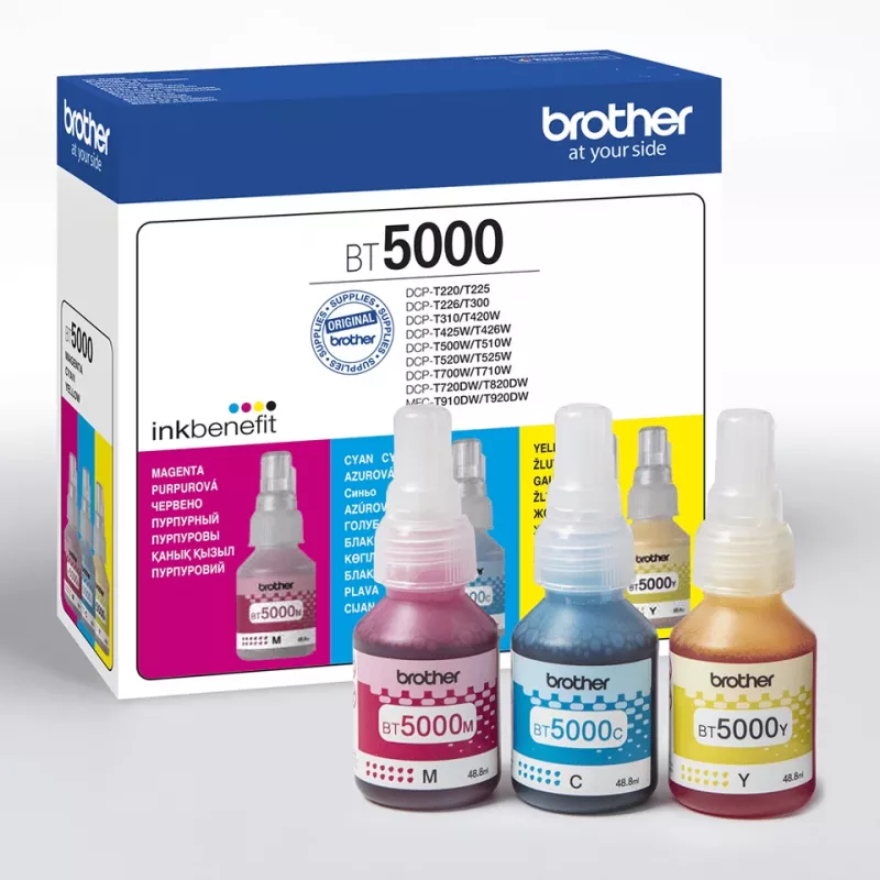 Pack de tinteiros compatíveis Brother BT-5000C, combinação de 3 cores (ciano, magenta, amarelo), 3 peças, 48,8 ml, 5000 páginas