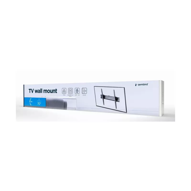 Gembird WM-70T-02 suporte de parede para TV de 37–70 polegadas, máx. 40 kg, VESA 200×200–600×400, inclinação ±12°, distância à parede 5,3 cm, aço, preto