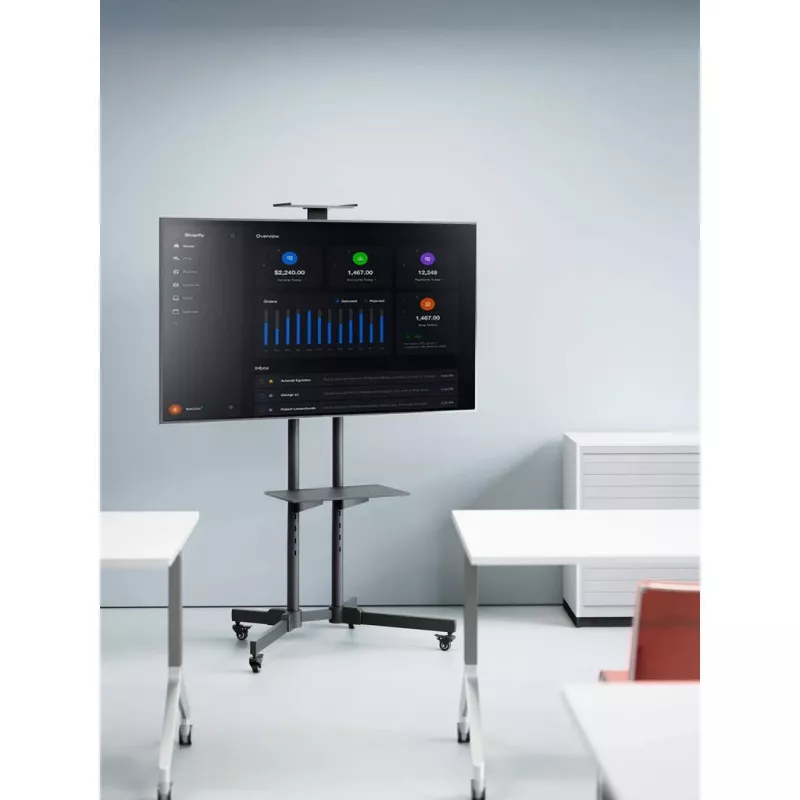 Suporte móvel para TV e monitor MANHATTAN 461238, móvel, preto, altura 1803 mm, VESA 200x200–600x400, máx. 50 kg