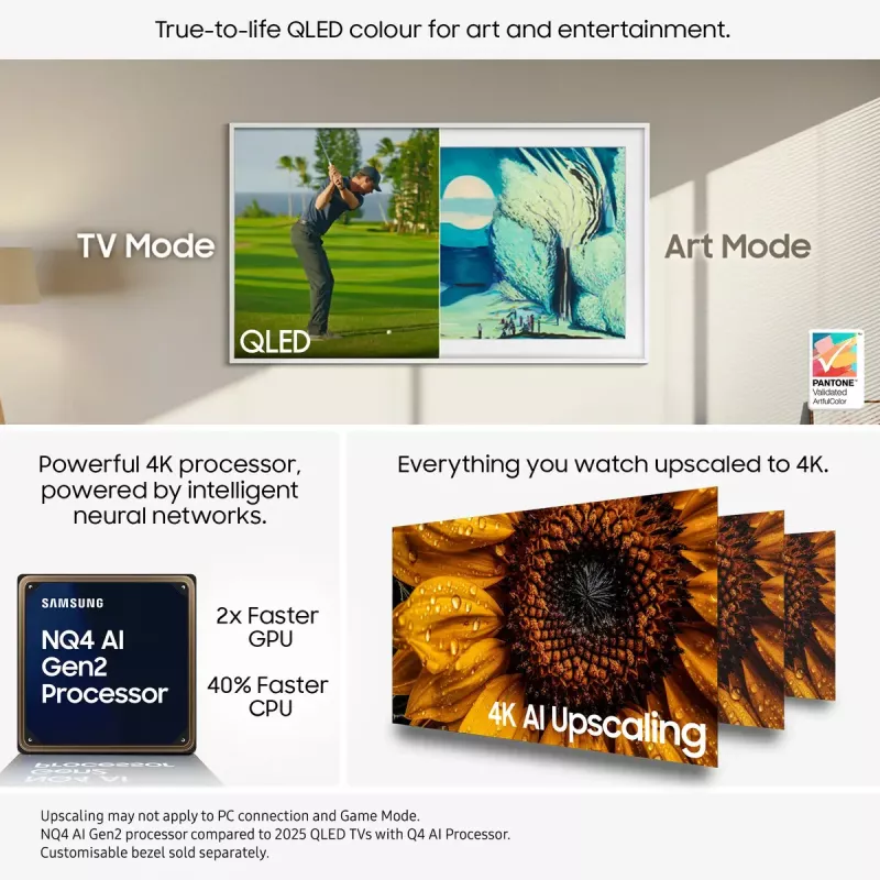 Televisor Samsung QE65LS03FAUXXH 65 polegadas The Frame QLED 4K HDR Smart TV, 3840×2160, Tizen, 120Hz