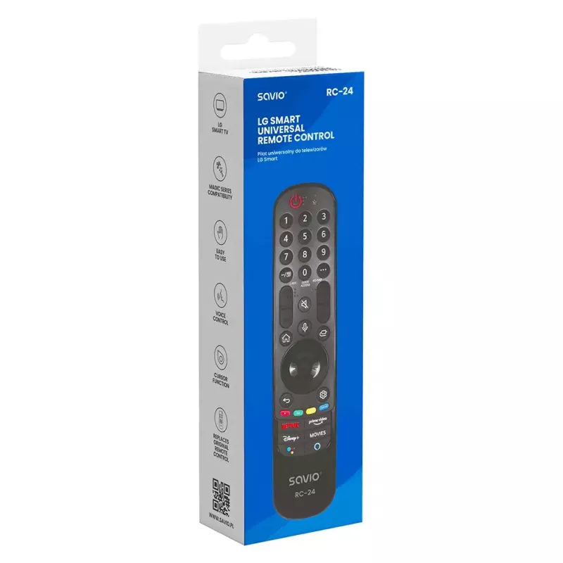 Comando à distância SAVIO RC-24 IR sem fios universal para TV, preto, botões, alcance 10 m, suporta 1 dispositivo