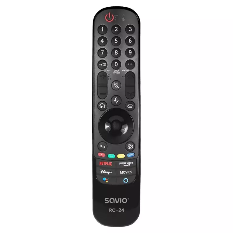 Comando à distância SAVIO RC-24 IR sem fios universal para TV, preto, botões, alcance 10 m, suporta 1 dispositivo