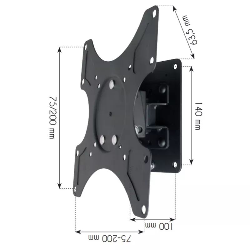 Suporte de parede Techly 19-37 polegadas para TV LED-LCD, inclinável, 1 braço oscilante, preto ICA-LCD 2900B