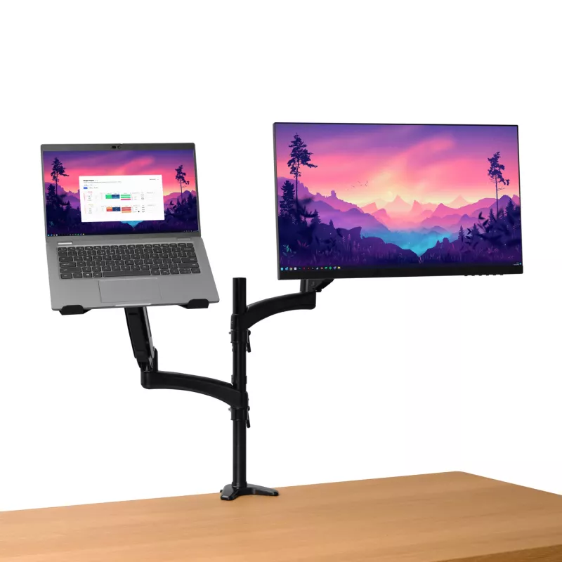 Suporte de secretária TRUST Mara suporte para monitor de braço duplo para 2 ecrãs até 32 polegadas – mola a gás, VESA 75x75–100x100, máx. 16 kg, grampo, preto