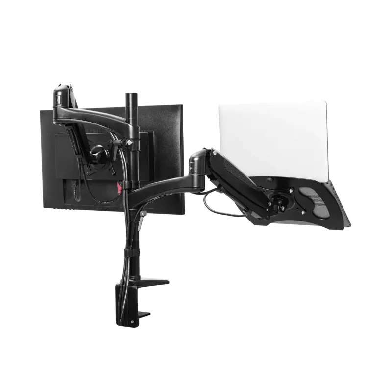 Suporte de secretária TRUST Mara suporte para monitor de braço duplo para 2 ecrãs até 32 polegadas – mola a gás, VESA 75x75–100x100, máx. 16 kg, grampo, preto