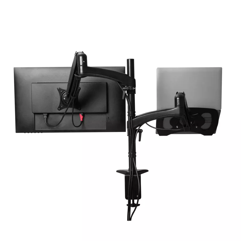 Suporte de secretária TRUST Mara suporte para monitor de braço duplo para 2 ecrãs até 32 polegadas – mola a gás, VESA 75x75–100x100, máx. 16 kg, grampo, preto