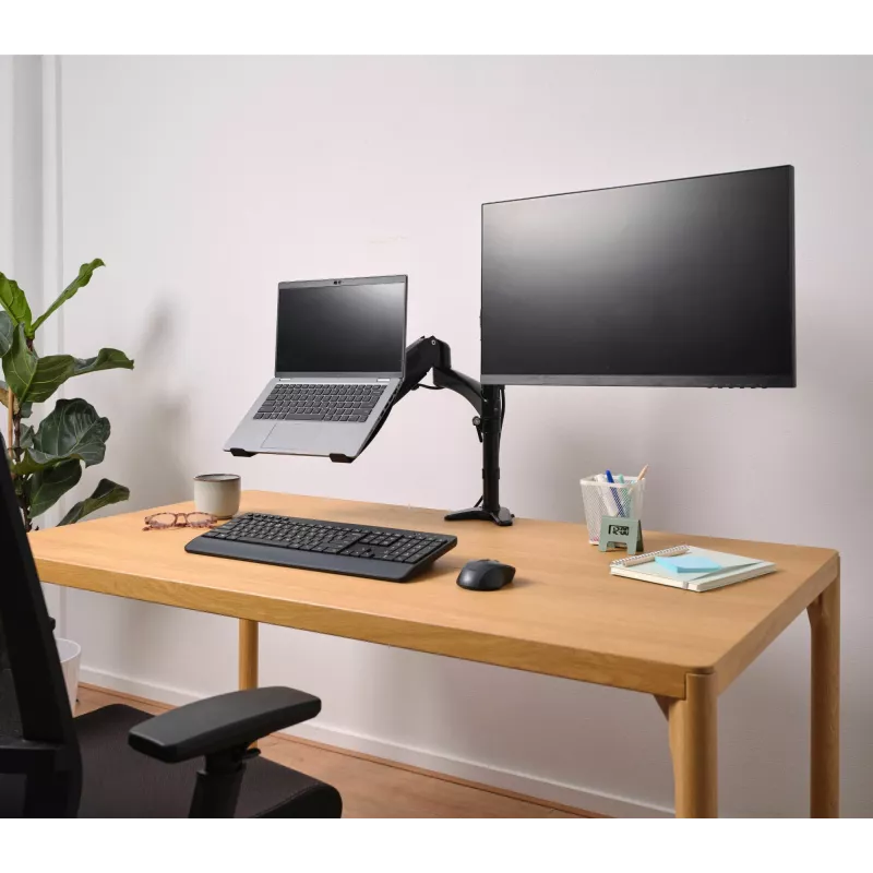 Suporte de secretária TRUST Mara suporte para monitor de braço duplo para 2 ecrãs até 32 polegadas – mola a gás, VESA 75x75–100x100, máx. 16 kg, grampo, preto