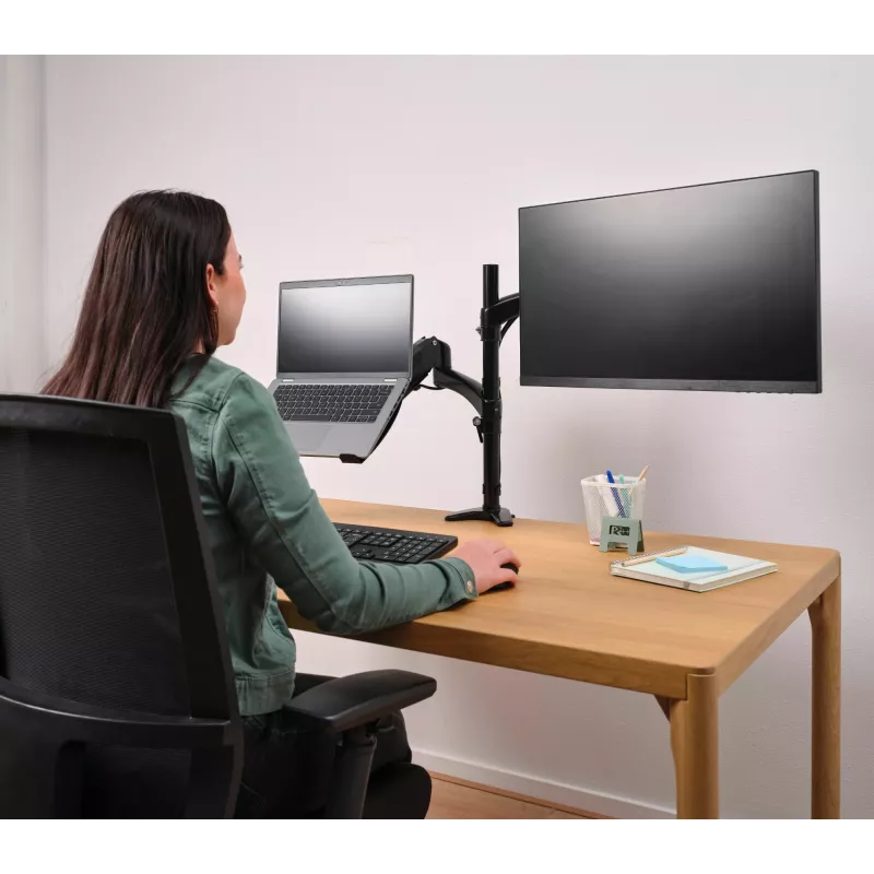 Suporte de secretária TRUST Mara suporte para monitor de braço duplo para 2 ecrãs até 32 polegadas – mola a gás, VESA 75x75–100x100, máx. 16 kg, grampo, preto