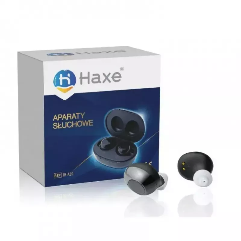 Amplificador de som Haxe JH-A39 In-Ear, recarregável, amplificação 35 dB, 400–4500 Hz, 6 níveis de volume, estojo de carregamento