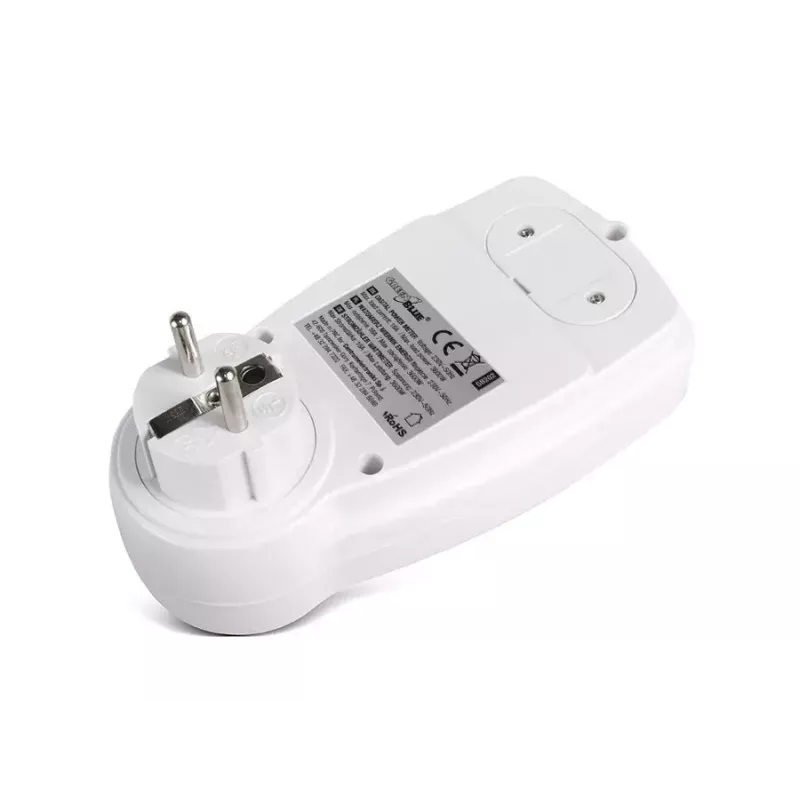 Wattímetro GreenBlue GB202 medidor de potência 0–9999 W, 3600 W máx, 220–240 V, 16 A, ecrã LCD