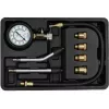 Manómetro analógico YATO YT-73022 0–20 bar, mostrador de 75 mm, aço carbono, mangueira de 0,5 m, 4 adaptadores de latão, mala de transporte