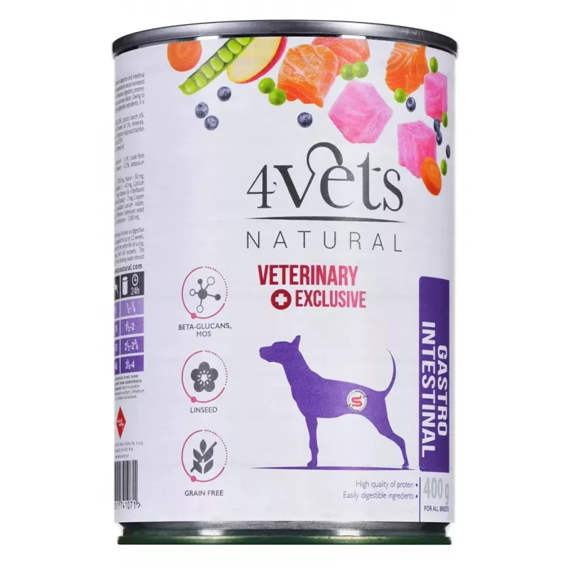 4VETS Natural Gastro Intestinal comida húmida para cães, 400 g