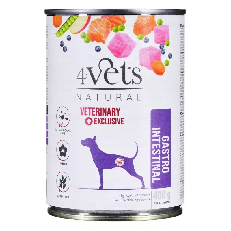 4VETS Natural Gastro Intestinal comida húmida para cães, 400 g