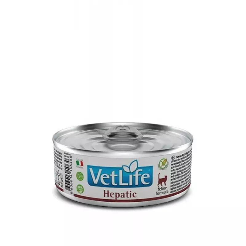 Comida húmida para gatos Farmina Vet Life Natural Diet Cat Hepatic 85 g — apoio hepático, frango, sem cereais, adulto