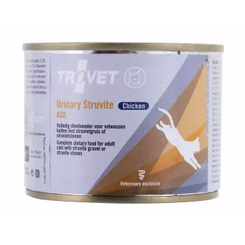 Alimento húmido para gatos TROVET ASD Urinary Struvite frango 200 g — dieta veterinária para a saúde urinária, 76% humidade, 9,2% proteína, 5,5% gordura