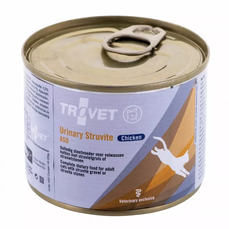 TROVET ASD Urinary Struvite comida húmida para gatos com frango, 200 g