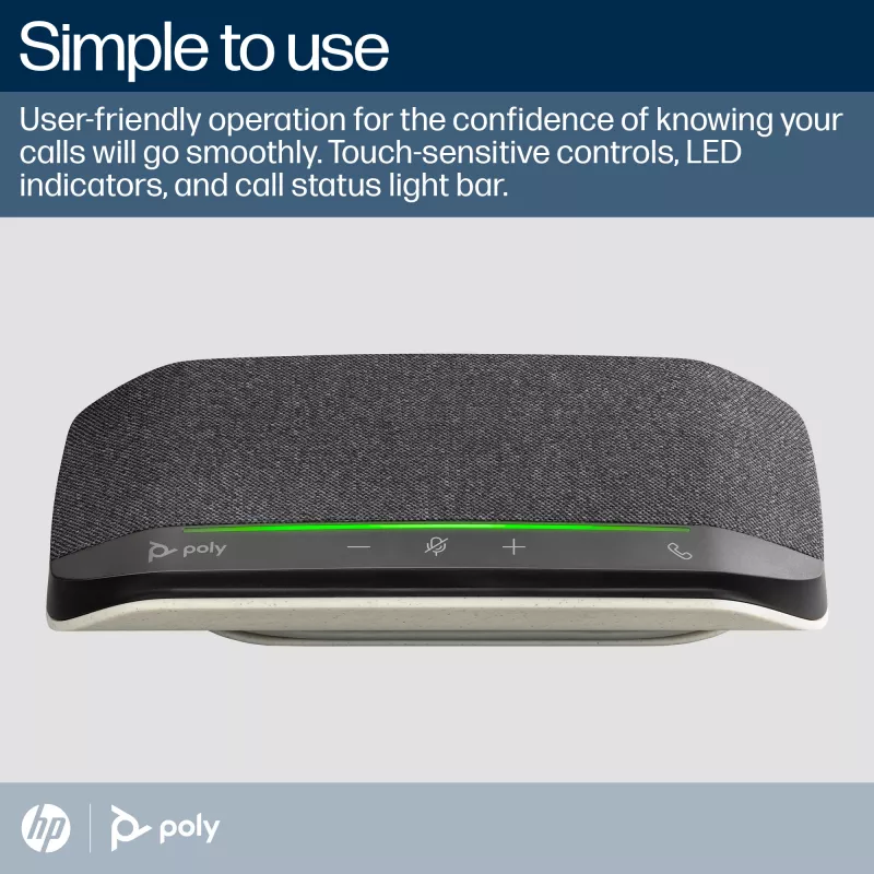Coluna HP Poly Sync 10 + cabo USB-A para USB-C, PC, preto, 0,715 m, Windows 10, Windows 11, MacOS, 100–7800 Hz