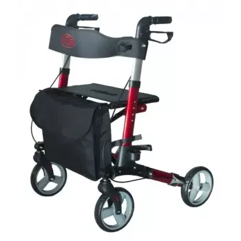 Andarilho de alumínio de quatro rodas ANTAR AT51006, dobrável, altura ajustável, rodas de 20 cm, carga máx. 136 kg, assento 25×46 cm, peso 7,35 kg