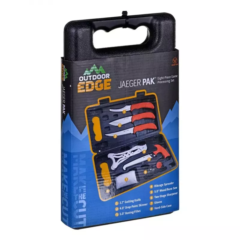 Conjunto de facas de caça fixas Outdoor Edge Jaeger Pak 02OE069 com faca e ferramentas para processamento de caça