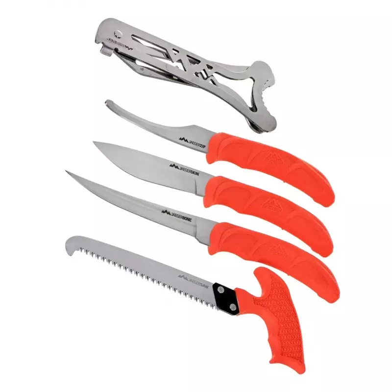 Conjunto de facas de caça fixas Outdoor Edge Jaeger Pak 02OE069 com faca e ferramentas para processamento de caça
