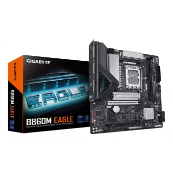 Placa-mãe GIGABYTE B860M EAGLE - CPUs Intel Core Ultra Series, VRM 6+1+2+1 fases, até 9066 MHz DDR5, 1x PCIe 5.0 + 1x PCIe 4.0 M.2, LAN 2,5 GbE, USB 3.2 Gen 1