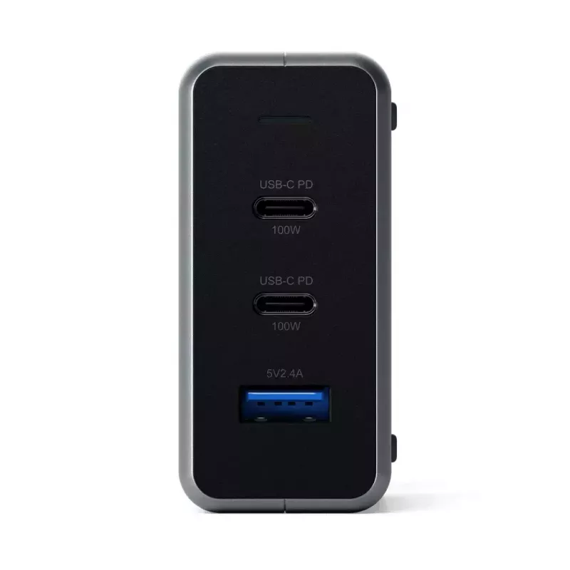 Carregador móvel Satechi ST-TC100GM-EU, 100 W, 2× USB-C, entrada AC 100–240 V, cinzento