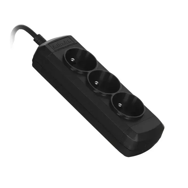 Régua de tomadas ActiveJet 3GNU - 3M - C, 3 tomadas Type E, cabo de 3 m, 230 V, 10 A, preto