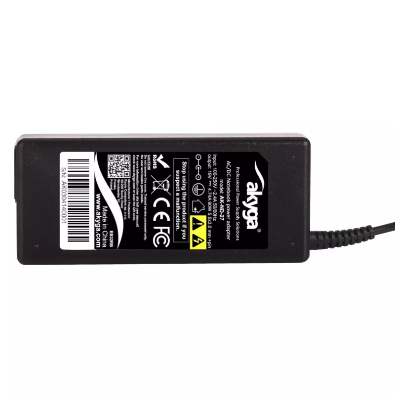 Fonte de alimentação para portátil Akyga AK-ND-27 para Samsung, 90 W, 19 V, 4,74 A, 5,5 x 3,0 mm + pino