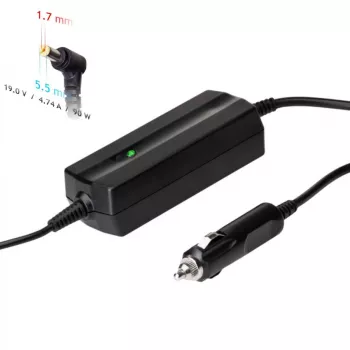 Fonte de alimentação para portátil de automóvel Akyga AK-ND-43 para Acer, 90 W, 19 V / 4,74 A, 5,5 x 1,7 mm, entrada 12 V
