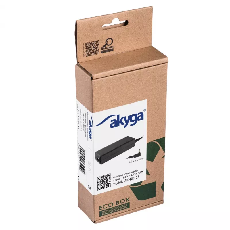 Fonte de alimentação para portátil Akyga AK-ND-55 19 V / 3,42 A, 65 W, ficha 4,0 x 1,35 mm, para Asus