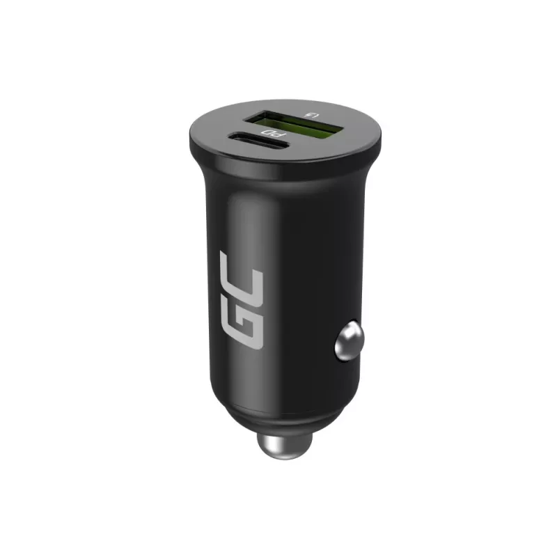 Carregador para automóvel Green Cell CADM-GC-38AC 38W, 1x USB-C (PD 3.0) + 1x USB-A, caixa de alumínio, preto