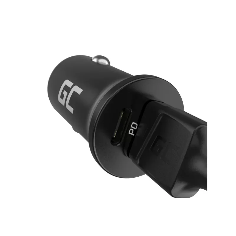 Carregador para automóvel Green Cell CADM-GC-38AC 38W, 1x USB-C (PD 3.0) + 1x USB-A, caixa de alumínio, preto