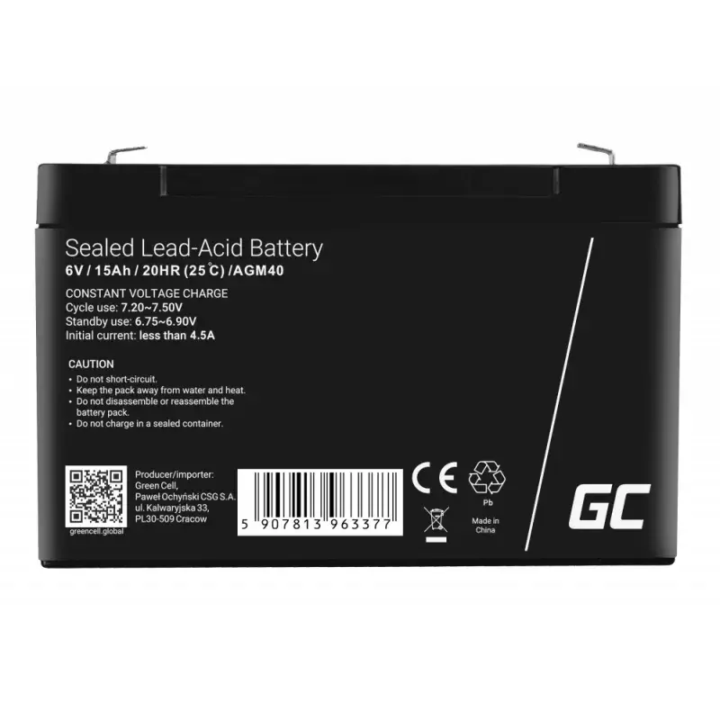 Green Cell AGM40 bateria VRLA AGM, 6 V 15 Ah