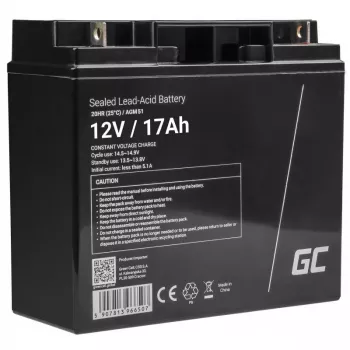 Bateria de chumbo-ácido selada Green Cell AGM51 12 V 17 Ah, VRLA, sem manutenção, 167×77×181 mm, 4,8 kg