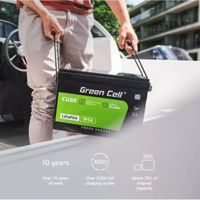 Green Cell CUBE LFPGC12V125AH bateria LiFePO4 12,8 V 125 Ah 1600 Wh, IP54, 13,5 kg