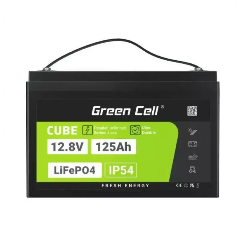 Green Cell CUBE LFPGC12V125AH bateria LiFePO4 12,8 V 125 Ah 1600 Wh, IP54, 13,5 kg