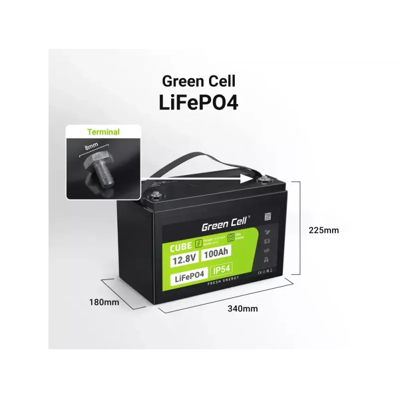 Bateria UPS Green Cell LFPGC12V100AH fosfato de ferro-lítio 12,8V 100Ah