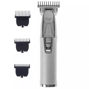 Aparador de barba Adler AD 2836S, bateria de lítio sem fios, 0,9–6 mm, 4 níveis de comprimento, lâminas de aço inoxidável, prateado