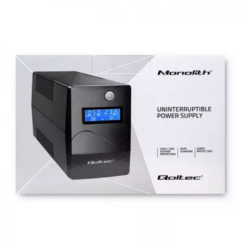 Qoltec Monolith 53979 UPS, line-interactive, 850 VA / 480 W, 2 tomadas Schuko, LCD, USB, RJ45