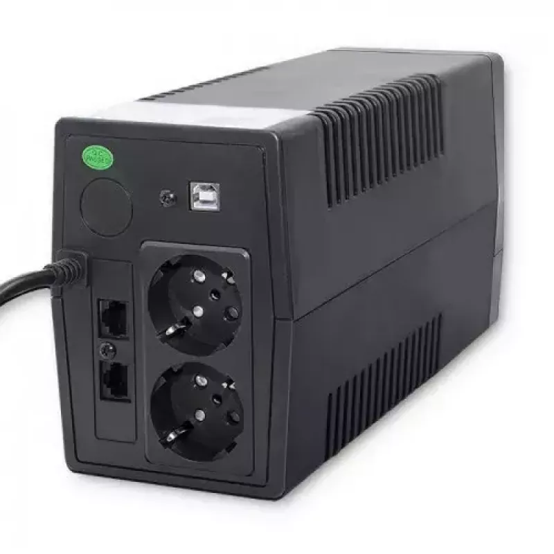 Qoltec Monolith 53979 UPS, line-interactive, 850 VA / 480 W, 2 tomadas Schuko, LCD, USB, RJ45