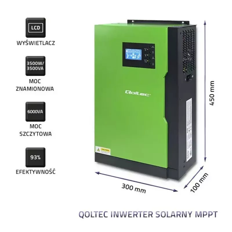 Qoltec 53886 inversor solar híbrido off-grid, 3,5 kW, 100 A MPPT, 24 V, onda sinusoidal pura