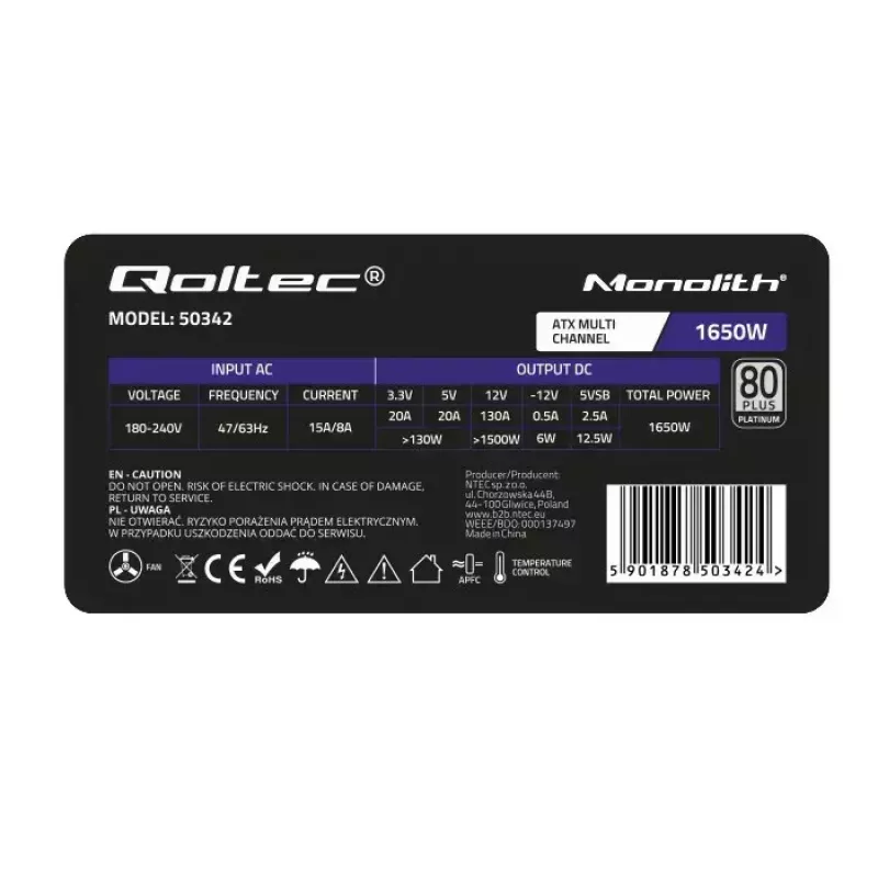 Fonte de alimentação Qoltec 50342 1650W