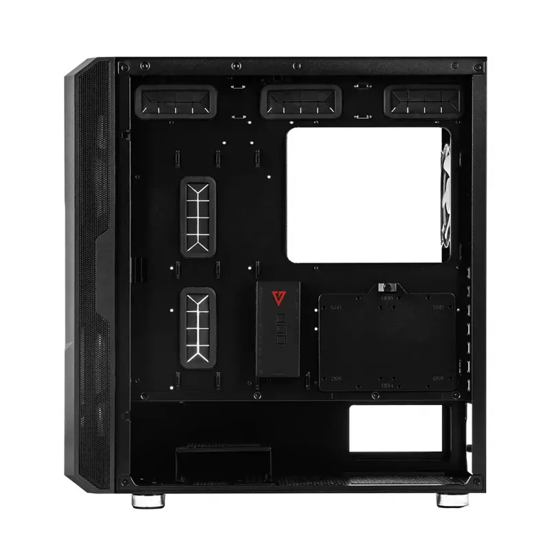 Caixa de PC MODECOM AMIRANI ARGB Midi Tower, preta, vidro temperado, 2x200mm frontais + 1x120mm traseira, USB-A 2x, USB-C 1x, suporta ATX/ITX, GPU até 35 cm