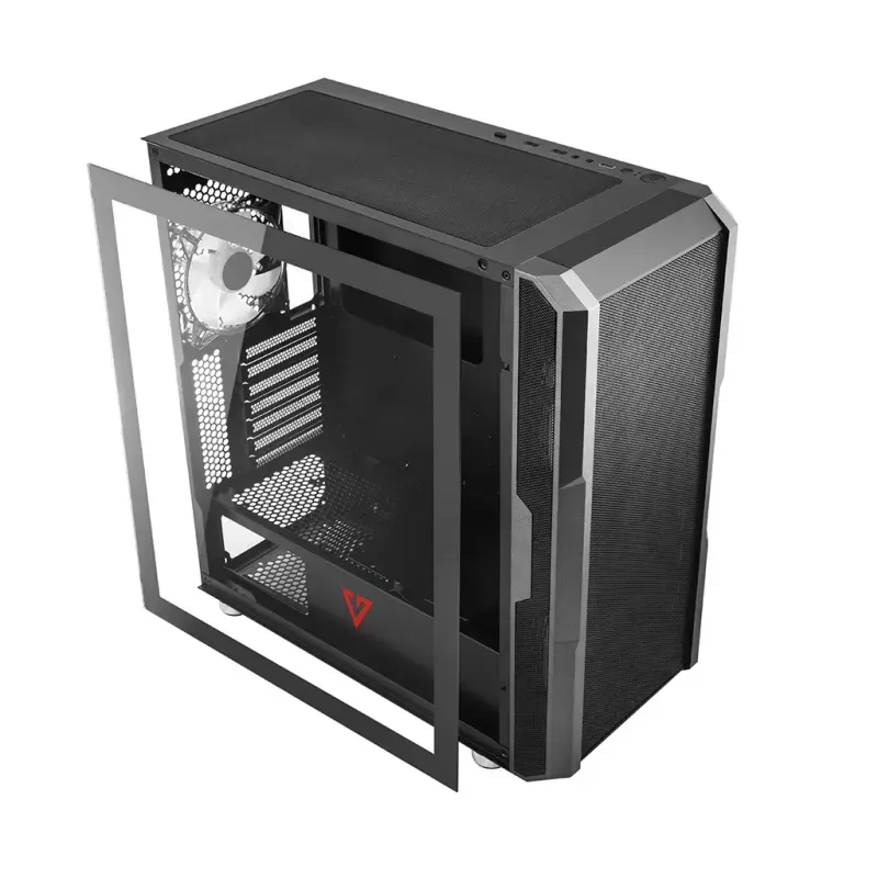 Caixa de PC MODECOM AMIRANI ARGB Midi Tower, preta, vidro temperado, 2x200mm frontais + 1x120mm traseira, USB-A 2x, USB-C 1x, suporta ATX/ITX, GPU até 35 cm