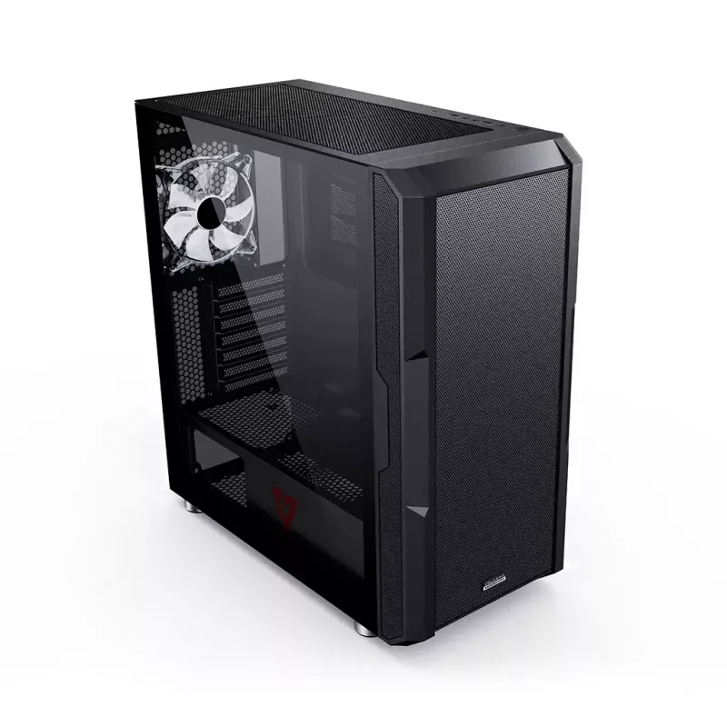 Caixa de PC MODECOM AMIRANI ARGB Midi Tower, preta, vidro temperado, 2x200mm frontais + 1x120mm traseira, USB-A 2x, USB-C 1x, suporta ATX/ITX, GPU até 35 cm