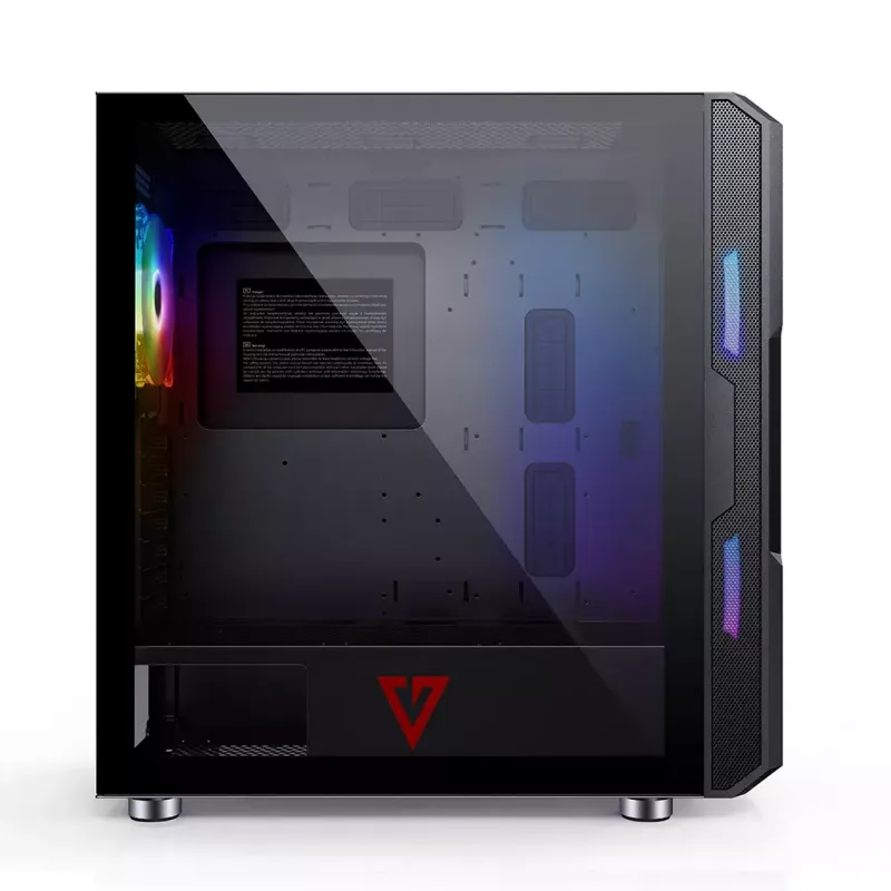 Caixa de PC MODECOM AMIRANI ARGB Midi Tower, preta, vidro temperado, 2x200mm frontais + 1x120mm traseira, USB-A 2x, USB-C 1x, suporta ATX/ITX, GPU até 35 cm